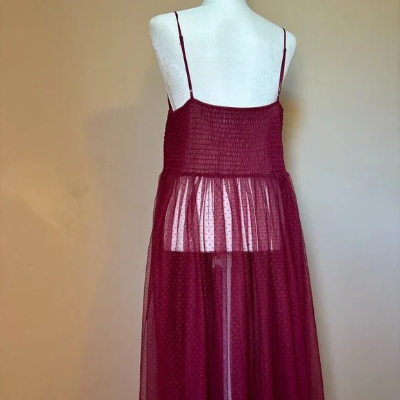 Free People Intimately Women's L Can't Stop Won't Stop Mesh Slip Dress Burgundy - Picture 7 of 12
